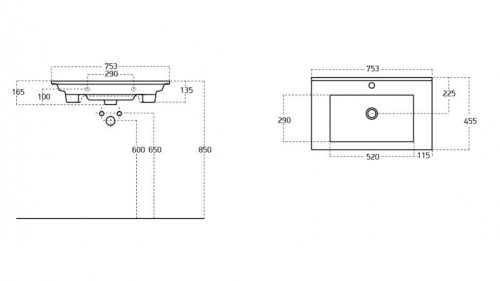 Sanovit ATRIA - porcelán mosdókagyló - 75 x 45,5 cm