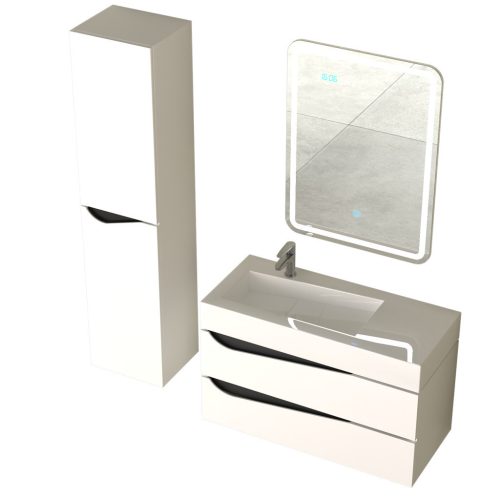 Piramida EURIDIKA fali fürdőszobabútor - műmárvány mosdóval -2 fiókos - ALPINFEHÉR-FEKETE - 90 x 41 x 56 cm