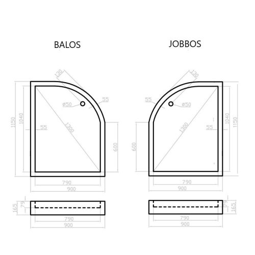 Favorit HEDO zuhanytálca íves aszimmetrikus JOBBOS - szaniter akril - 115 x 90 cm