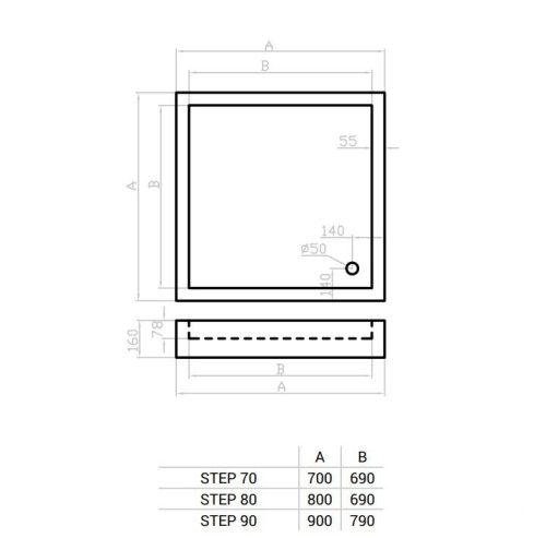 Favorit STEP zuhanytálca szögletes - szaniter akril - 80 x 80 cm