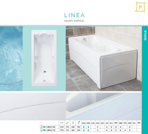 Favorit LINEA szaniter akril kád - előlappal - oldallappal- állvánnyal - 160 x 70 cm