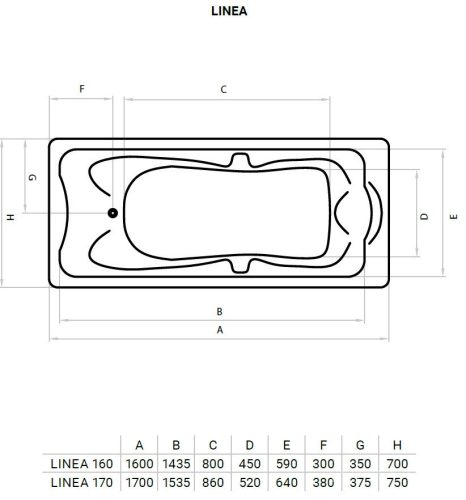 Favorit LINEA szaniter akril kád - előlappal - oldallappal - állvánnyal - 170 x 75 cm