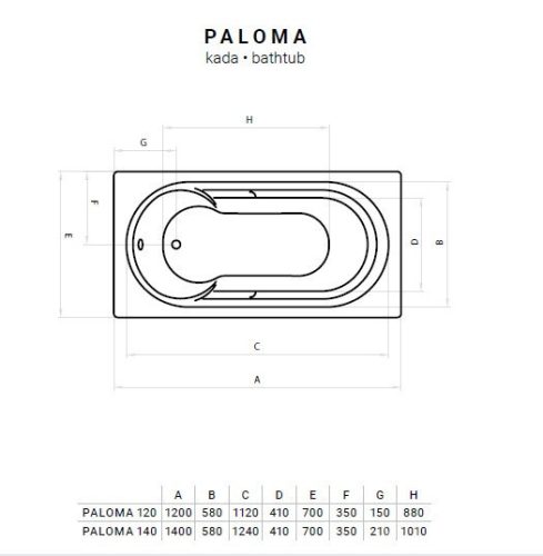 Favorit PALOMA szaniter akril kád - 140 x 70 cm