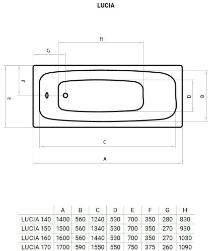 Favorit LUCIA szaniter akril kád - 170 x 75 cm