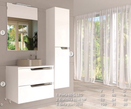 Piramida BETA fali fürdőszoba - ÁLLÓSZEKRÉNY - fehér - 35 x 150 x 30 cm