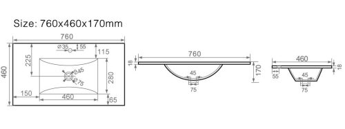 Lava beépíthető mosdó 76 x 46 cm