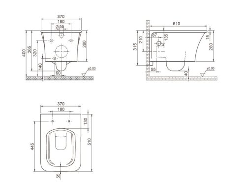 CeraStyle IBIZA fali WC - MATT FEHÉR - BEÉPÍTETT bidé funkcióval - perem nélküli