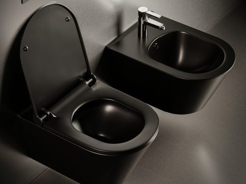 CeraStyle IBIZA fali WC - MATT FEKETE - BEÉPÍTETT bidé funkcióval - perem nélküli
