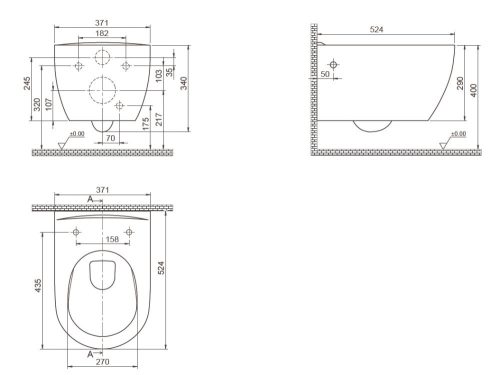 CeraStyle CITY fali WC - MATT SZÜRKE - BEÉPÍTETT bidé funkcióval - perem nélküli