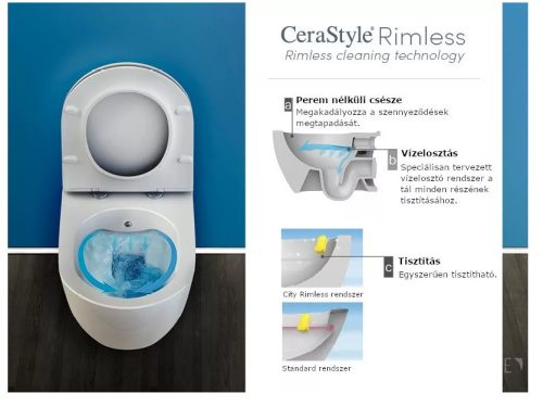 CeraStyle CITY fali WC - MATT SZÜRKE - rimless - perem nélküli - rejtett szerelésű