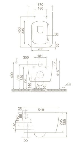 CeraStyle HERA fali WC - MATT FEHÉR - BEÉPÍTETT bidé funkcióval - perem nélküli