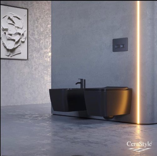 CeraStyle HERA fali WC - MATT FEKETE - rimless - perem nélküli - rejtett szerelésű