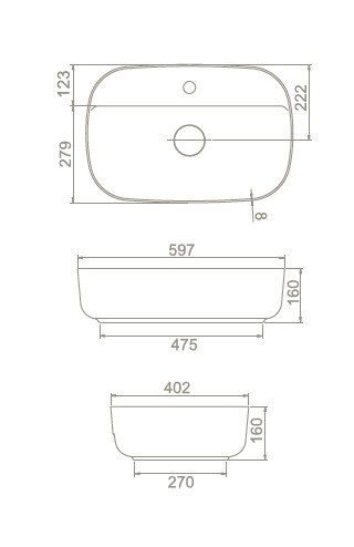 CeraStyle AQUA - PULTRA ültethető - Top Counter - porcelán mosdó - MATT FEKETE - 60 x 40 cm