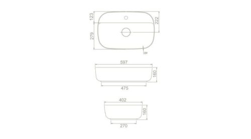 CeraStyle AQUA - PULTRA ültethető - Top Counter - porcelán mosdó - MATT SZÜRKE - 60 x 40 cm