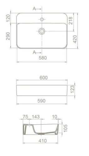 CeraStyle HERA - PULTRA ültethető - Top Counter - porcelán mosdó - MATT FEHÉR - 60 x 42 cm