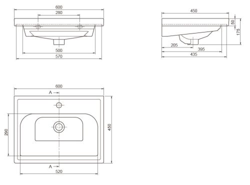 CeraStyle FRAME - porcelán mosdókagyló - 60 x 45 cm