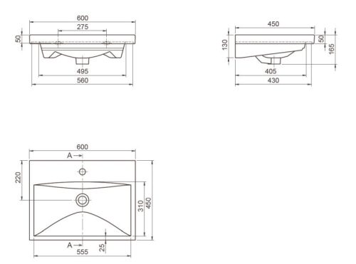 CeraStyle ELITE - porcelán mosdókagyló - 60 x 45 cm