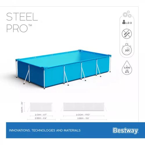 BESTWAY Steel Pro csővázas medence, 300 x 201 x 66 cm, tartozékok nélkül, DuraPlus oldalfalak (56404)