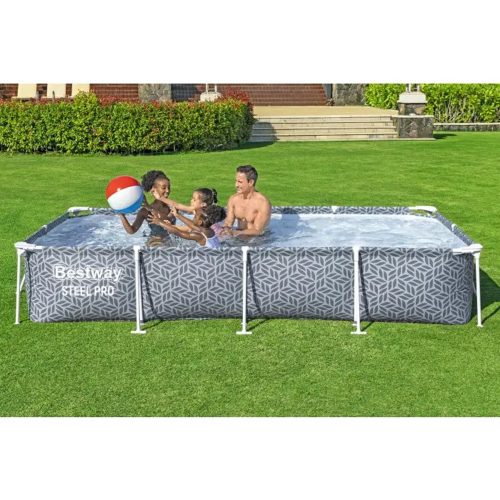 BESTWAY Steel Pro csővázas medence, 366 × 201 × 66 cm, tartozékok nélkül, téglalap alakú, leeresztőszeleppel (561FT)