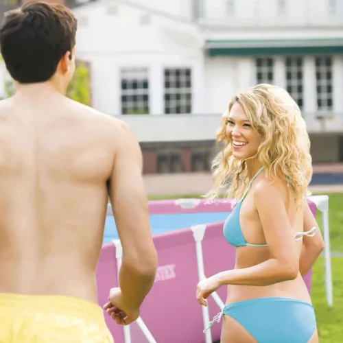 INTEX Metal medence 220 x 150 x 60 cm, rózsaszín (28266)