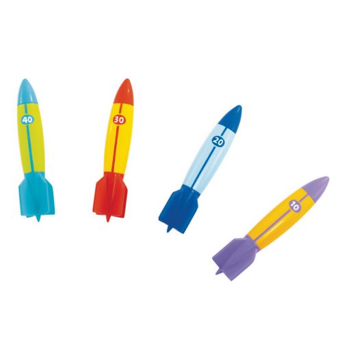 Víz alatti játék, Intex, Torpedók, 12 × 3 × 3 cm, többszínű, puha rugalmas anyagból, kemény markolattal, 4 darabos szett (55508)