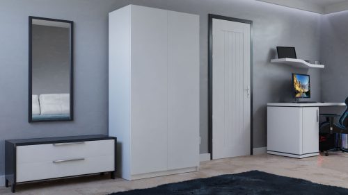 SD-90 gardróbszekrény akasztós és polcos résszel, fehér