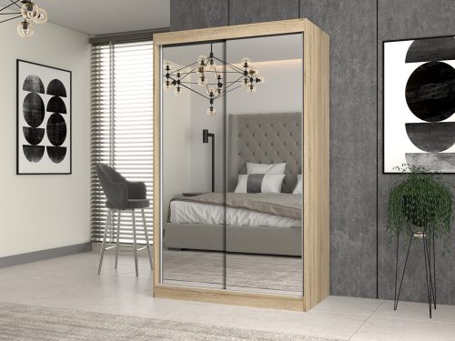 IGA 120 tolóajtós gardróbszekrény, 2 tükörrel, sonoma