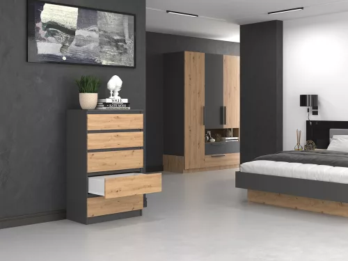 M5 fiókos szekrény, antracit-tölgy