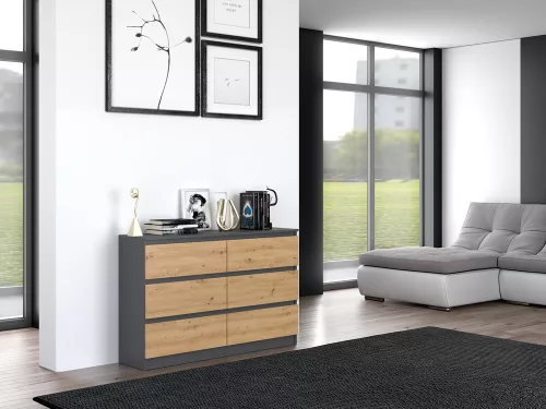 M6 120 2x3, fiókos szekrény, antracit-tölgy