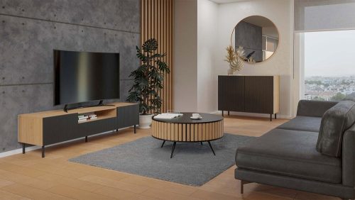 MIX RTV KAMA160 TV állvány (egyenes mintázat), tölgy-fekete