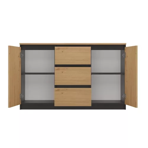 MIX 2D3S/BA komód, 120x75x40 cm, antracit-tölgy (tölgy komódtetővel)