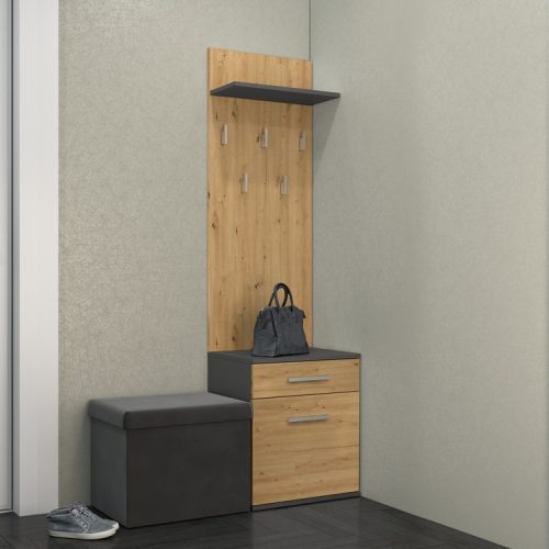 Na Buty Duo előszoba szekrény fogassal, antracit/tölgy
