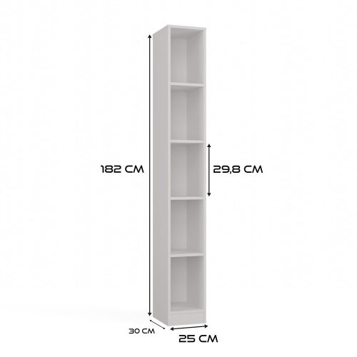 R25 polcos szekrény, könyvtartó, 25x182x30 cm, fehér