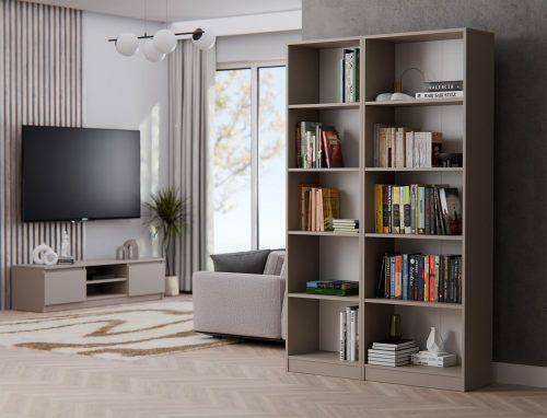 R60 polcos szekrény, könyvtartó, 60x182x30 cm, agyag színű