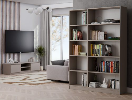 R80 polcos szekrény, könyvtartó, 80x182x30 cm, agyag színű