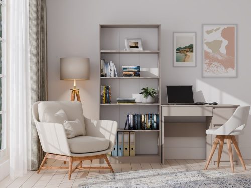 R80 polcos szekrény, könyvtartó, 80x182x30 cm, agyag színű