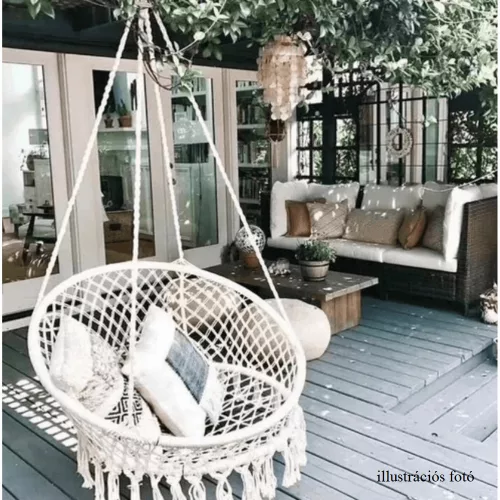 Függő szék, pamut+fém/fehér, AMADO 2 NEW