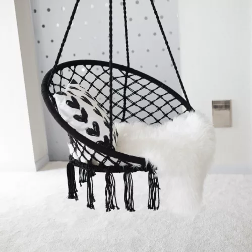 Függő szék, pamut+fém/fekete, AMADO 2 NEW