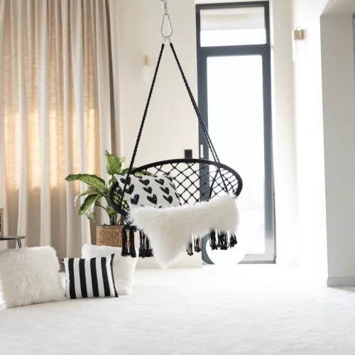 Függő szék, pamut+fém/fekete, AMADO 2 NEW