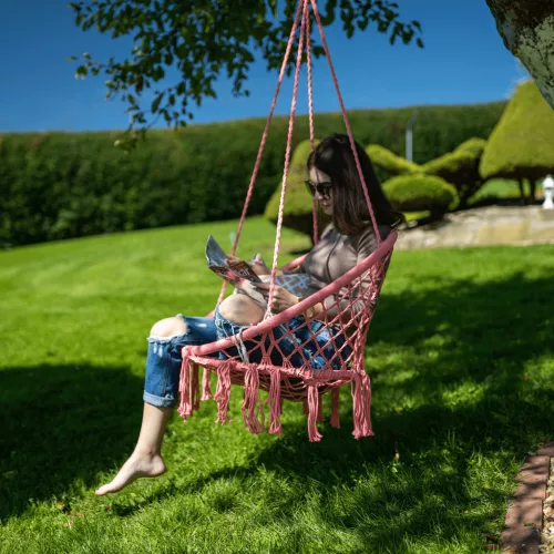 Függő szék, pamut+fém/rózsaszín, AMADO 2 NEW