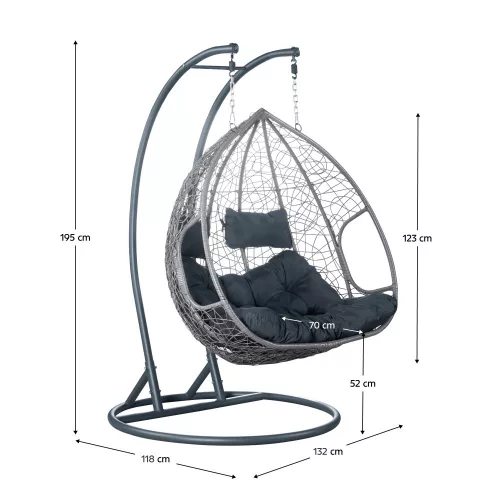 Dupla függőfotel, szürke, DELIA