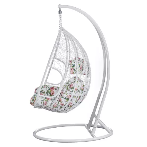Dupla függőfotel, fehér/virágos minta, DELIA