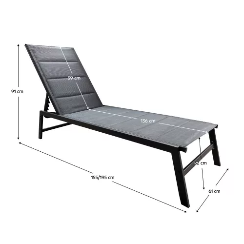 Állítható kerti napozóágy, fekete, LOPEZ