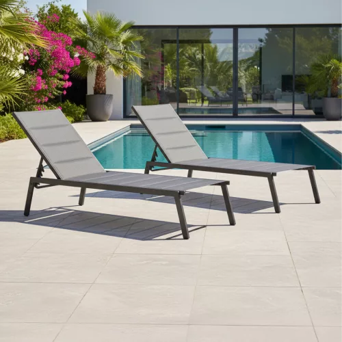 Állítható kerti napozóágy, fekete/szürke, LOPEZ