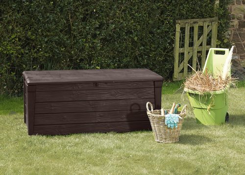 Keter Brightwood műanyag kerti tároló doboz, barna - 455 L