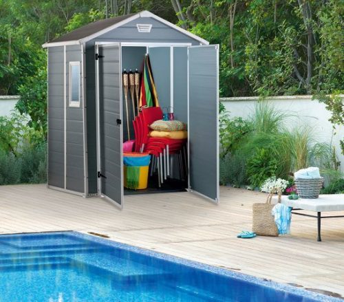 Keter Manor 6x5 DD műanyag kerti ház, tároló ablakkal - szürke/fehér