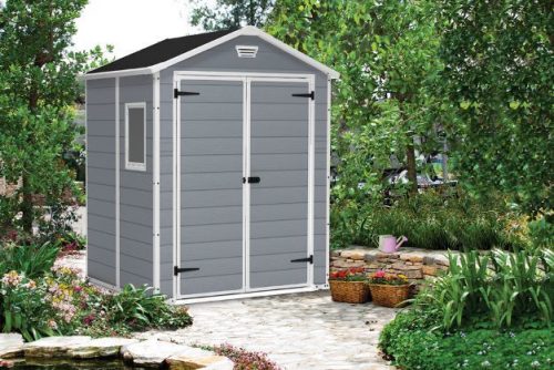 Keter Manor 6x5 DD műanyag kerti ház, tároló ablakkal - szürke/fehér