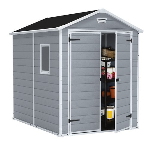 Keter Manor 6x8 DD műanyag kerti ház, tároló ablakkal - szürke/fehér 