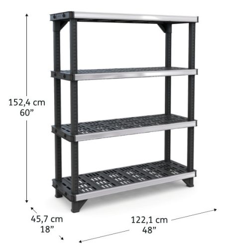 Keter FUSED 4 polcos fémmerevítésű állvány – 720 kg teherbírás, fekete/szürke