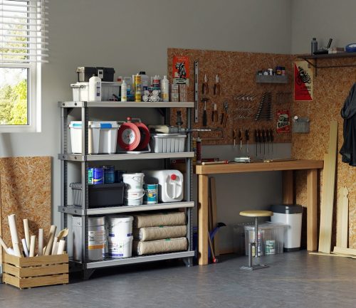 Keter FUSED 4 polcos fémmerevítésű állvány – 720 kg teherbírás, fekete/szürke